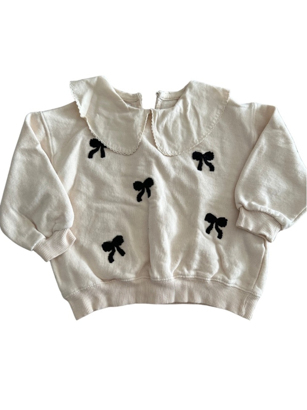 Zara Cream Sweater Top with Black Bow Accents